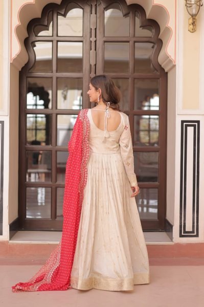 Royal Red Anarkali Gown with Bandhani Touch Pearl Party Look Anarkali Kurtis 