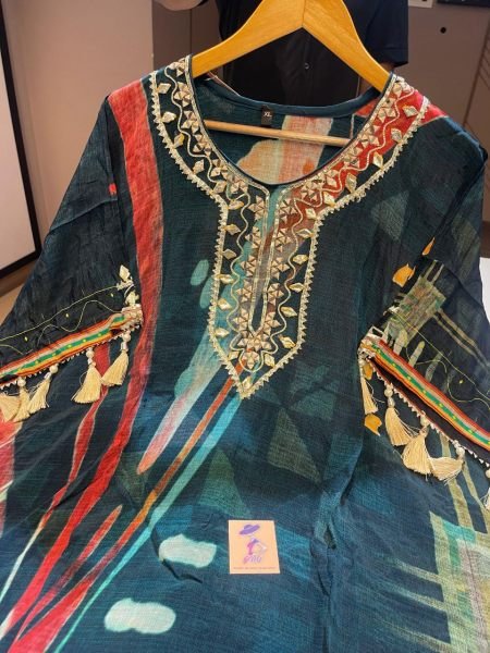 Royal Silk Muslin Kaftan Set with Real Mirror & Gota Detailing Festive Ready Look Kaftan 