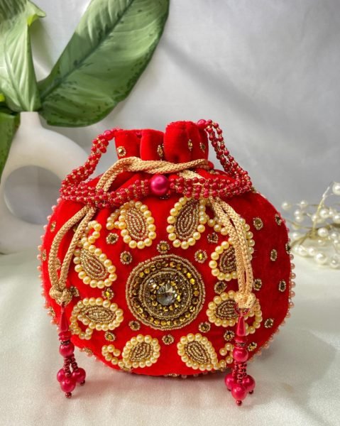 Royal Velvet Potli Bag with Handcrafted Kairi Embroidery Perfect for Weddings &  Gifting Fashion Accessories Wholesale