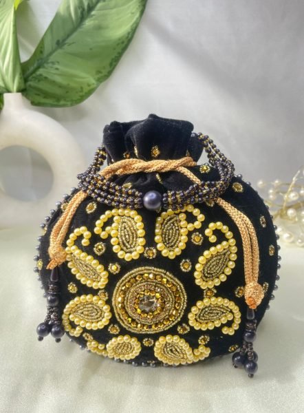 Royal Velvet Potli Bag with Handcrafted Kairi Embroidery Perfect for Weddings &  Gifting Fashion Accessories Wholesale