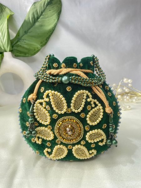 Royal Velvet Potli Bag with Handcrafted Kairi Embroidery Perfect for Weddings &  Gifting Fashion Accessories Wholesale