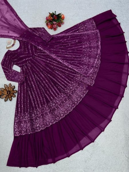 Royal Wine Sequin Lehenga with Layered Dupatta Made for Regal Celebrations Ready To Wear Collection