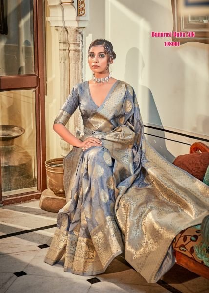 Rozy Silk Banarasi Butta Silk with Zari Weaving Pastel Color Saree Designer Wedding Sarees Wholesale