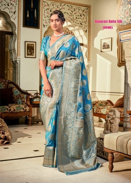 Rozy Silk Banarasi Butta Silk with Zari Weaving Pastel Color Saree Designer Wedding Sarees Wholesale