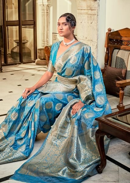 Rozy Silk Banarasi Butta Silk with Zari Weaving Pastel Color Saree Designer Wedding Sarees Wholesale
