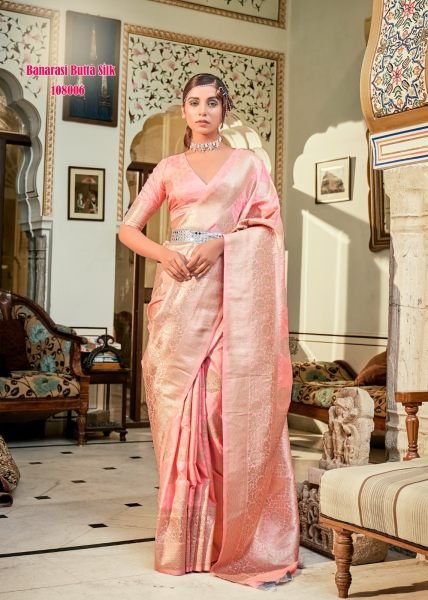 Rozy Silk Banarasi Butta Silk with Zari Weaving Pastel Color Saree Designer Wedding Sarees Wholesale