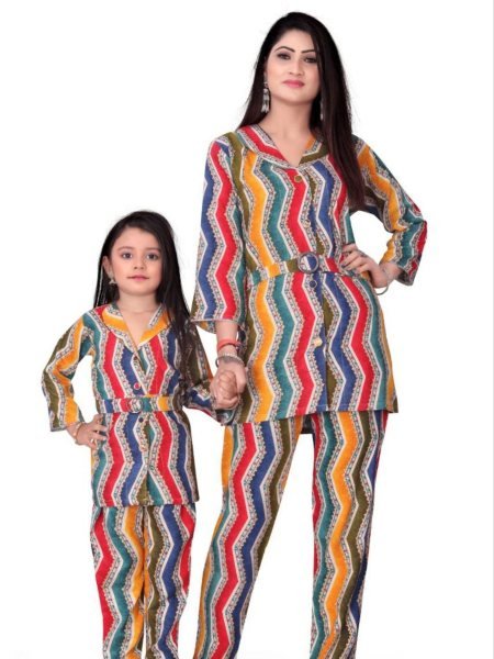 Ruby & Rose Mother-Daughter Zigzag Foil Print Co-Ord Set Combo Mom-Doughter Collection