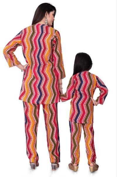 Ruby & Rose Mother-Daughter Zigzag Foil Print Co-Ord Set Combo Mom-Doughter Collection