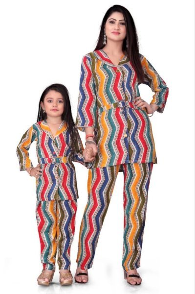 Ruby & Rose Mother-Daughter Zigzag Foil Print Co-Ord Set Combo Mom-Doughter Collection
