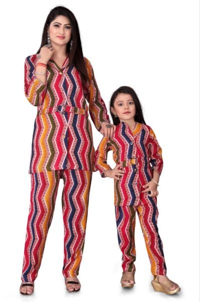 Ruby & Rose Mother-Daughter Zigzag Foil Print Co-Ord Set Combo Mom-Doughter Collection