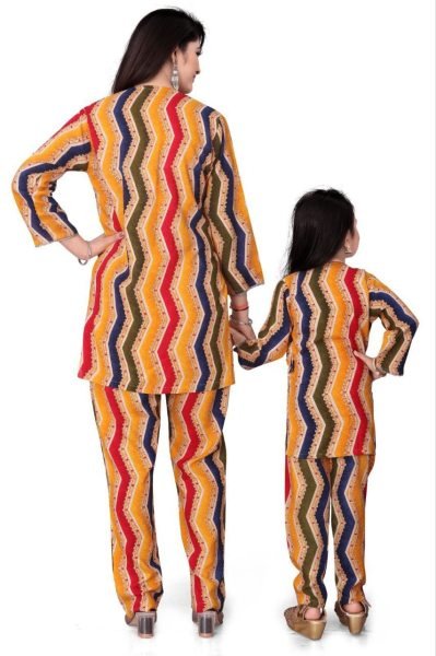 Ruby & Rose Mother-Daughter Zigzag Foil Print Co-Ord Set Combo Mom-Doughter Collection