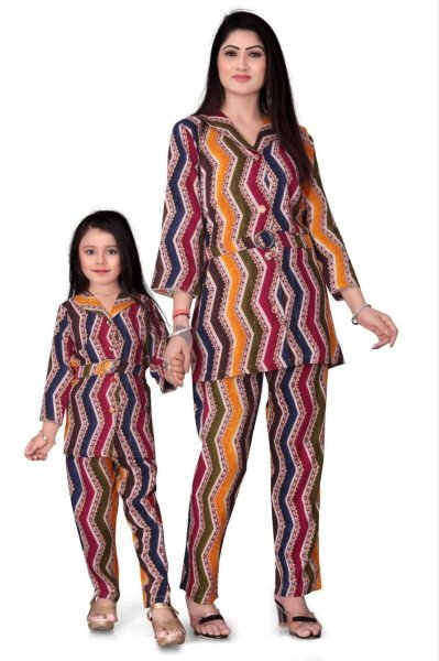 Ruby & Rose Mother-Daughter Zigzag Foil Print Co-Ord Set Combo Mom-Doughter Collection