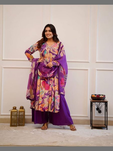 Fully Stitched Handwork Russian  silk kurti with dupatta 3 Piece Kurti Set