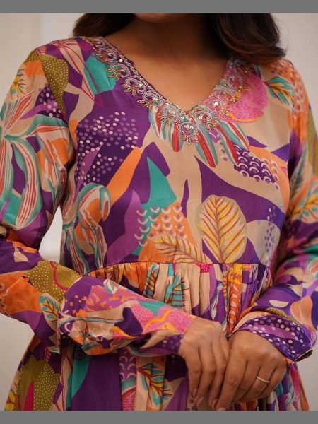Fully Stitched Handwork Russian  silk kurti with dupatta 3 Piece Kurti Set
