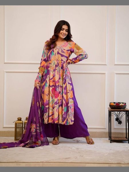Fully Stitched Handwork Russian  silk kurti with dupatta 3 Piece Kurti Set