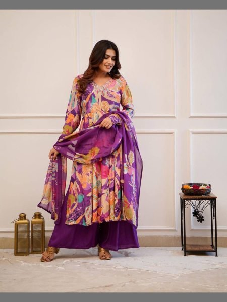 Fully Stitched Handwork Russian  silk kurti with dupatta 3 Piece Kurti Set