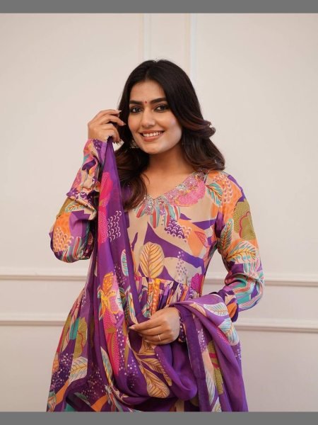 Fully Stitched Handwork Russian  silk kurti with dupatta 3 Piece Kurti Set