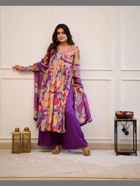 Fully Stitched Handwork Russian  silk kurti with dupatta 3 Piece Kurti Set