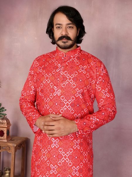 Rust Red Cotton Bandhani Kurta Pyjama For Traditional Festive Look at Wholesale Price Kurta Pajama Wholesale