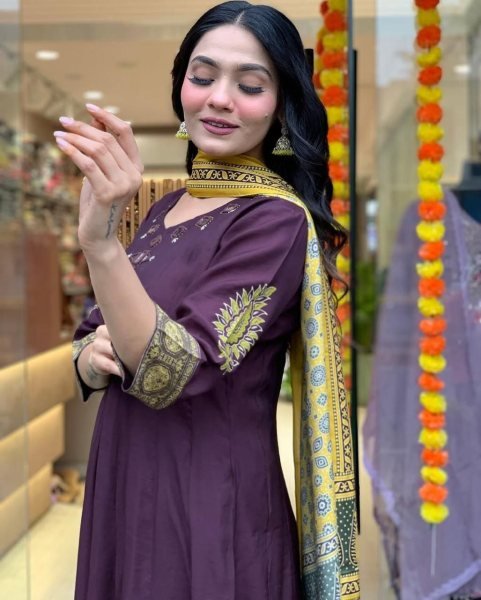 Sangria Printed Anarkali Kurta & Trouser With Dupatta In Affordable Price  Anarkali Kurtis 