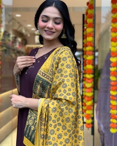 Sangria Printed Anarkali Kurta & Trouser With Dupatta In Affordable Price  Anarkali Kurtis 