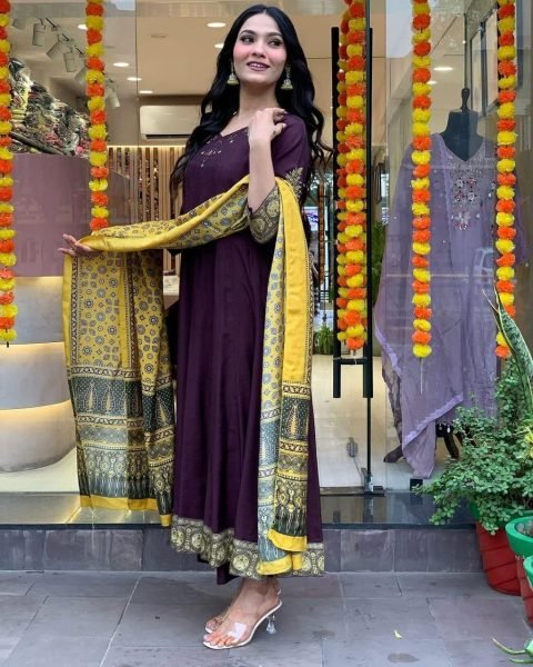Sangria Printed Anarkali Kurta & Trouser With Dupatta In Affordable Price  Anarkali Kurtis 