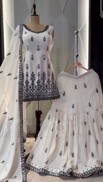 Sara Khan Wear White Color Bollywood Style Sharara with Embroidery Ready To Wear Collection