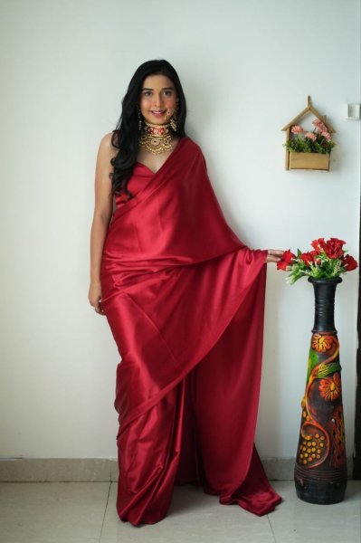 Satin Soft Ready To Wear Saree  Ready To Wear Saree 