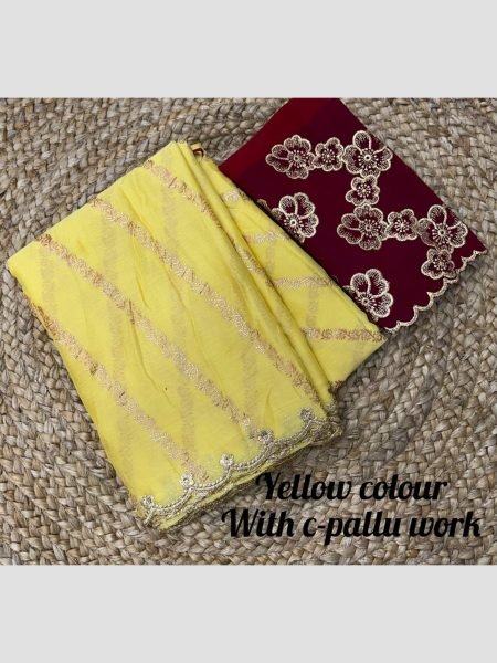 Satin With Lehriya Foil Print C Pallu Arka Embroidery Work  Saree  Embroidery Sarees Wholesale