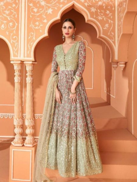 Sayuri Designer Printed Fox Georgette Embroidered Gown Pant With Dupatta  Anarakali Gown Wholesale