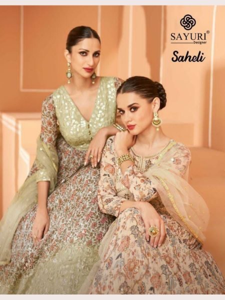 Sayuri Designer Printed Fox Georgette Embroidered Gown Pant With Dupatta  Anarakali Gown Wholesale