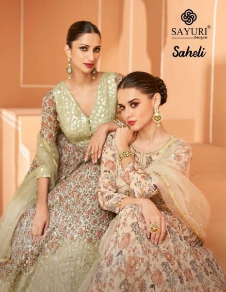 SAYURI Saheli 5267  Printed Fox  Georgette With Embrodery Siquance Work Long Anarkali Gown Anarakali Gown Wholesale