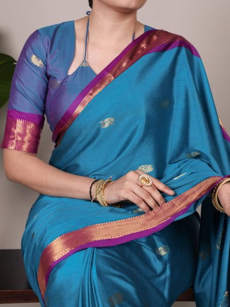 Sea Blue Cotton Silk Saree with Elegant Paithani Concept At Manufacturer Rate Sarees 