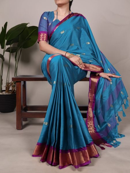 Sea Blue Cotton Silk Saree with Elegant Paithani Concept At Manufacturer Rate Silk Sarees Wholesale