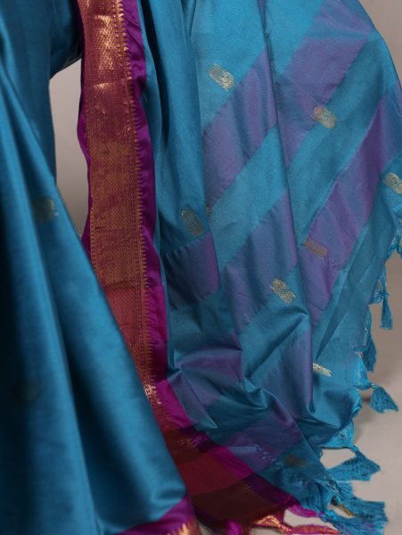 Sea Blue Cotton Silk Saree with Elegant Paithani Concept At Manufacturer Rate Silk Sarees Wholesale
