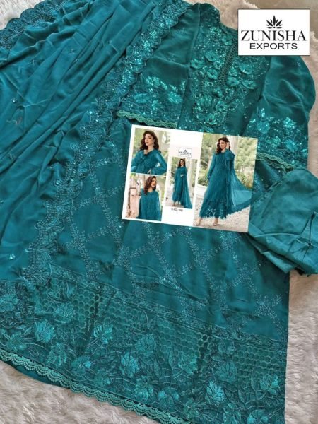 Sea Green Chiffon Pakistani Salwar Suit with Laser   Moti Work Designer Suit with Embroidered Dupatta at Wholesale Price Pakistani Suits Wholesale