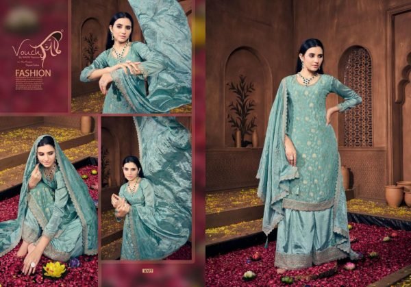 sea green chinon palazzo suit festive ready set by vouch noor mahal Designer Plazzo Salwar Suits Wholesale