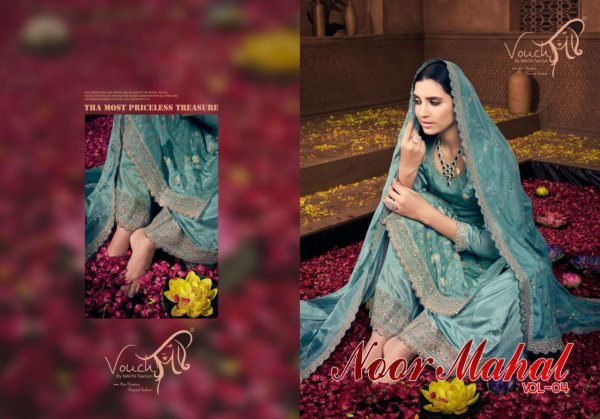 sea green chinon palazzo suit festive ready set by vouch noor mahal Designer Plazzo Salwar Suits Wholesale