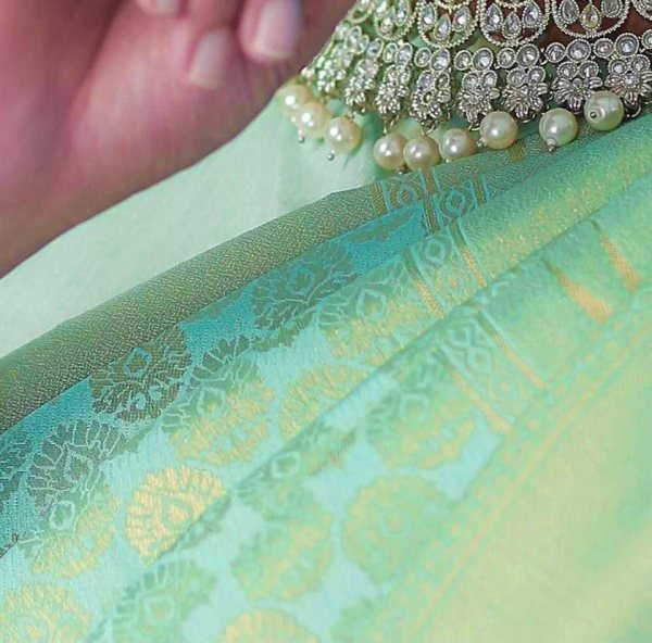 Sea Green Lichi Silk Banarasi Saree Banarasi Saree Wholesale