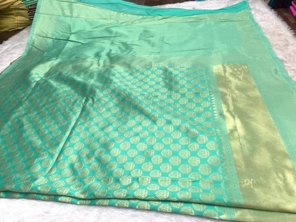 Sea Green Lichi Silk Banarasi Saree Banarasi Saree Wholesale