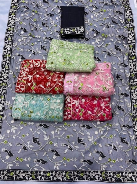 Sea Green Soft Net C-Pallu Saree with Elegant Chikankari Work Perfect for Reception Look Net Sarees Wholesale