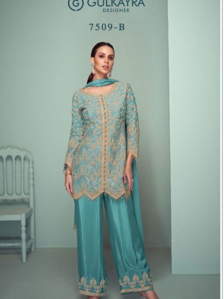 SeaGrace Chinon Palazzo Ensemble Soothing Sea Green with Stitched Dupatta Style