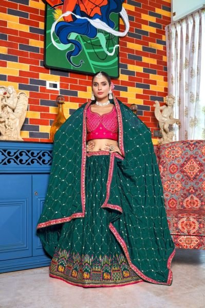 Indian Look Chinon Crushed Lehenga Choli With Embroidery Work  Designer Lehenga Choli