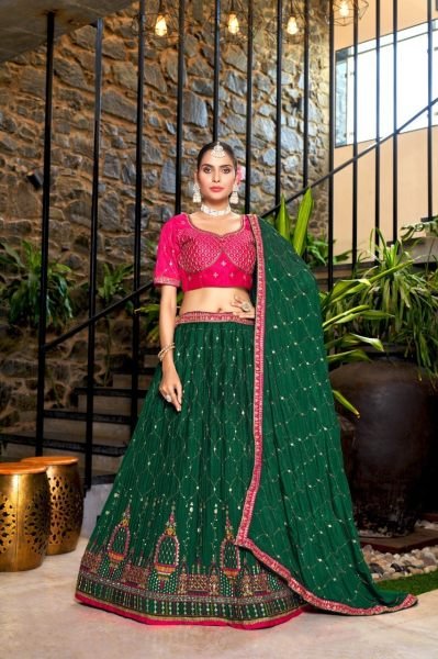 Indian Look Chinon Crushed Lehenga Choli With Embroidery Work  Designer Lehenga Choli