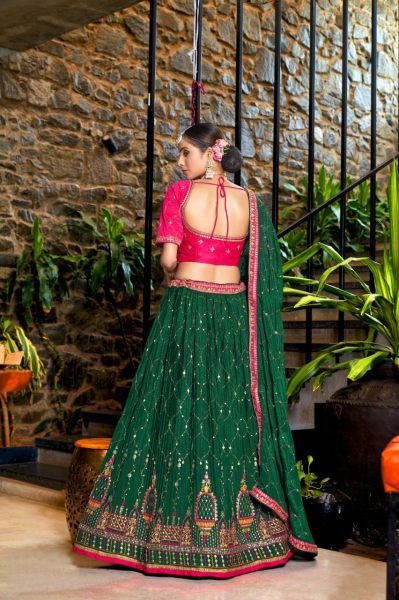 Indian Look Chinon Crushed Lehenga Choli With Embroidery Work  Designer Lehenga Choli