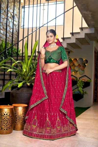 Indian Look Chinon Crushed Lehenga Choli With Embroidery Work  Designer Lehenga Choli