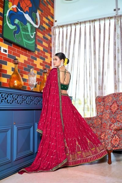 Indian Look Chinon Crushed Lehenga Choli With Embroidery Work  Designer Lehenga Choli