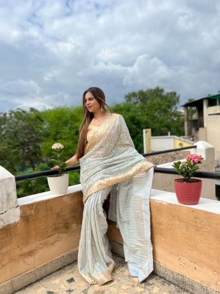 Sequence Cut Work Lace Georgette Saree  Georgette Sarees Wholesale