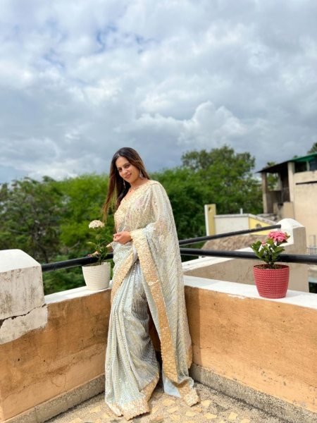 Sequence Cut Work Lace Georgette Saree  Georgette Sarees Wholesale