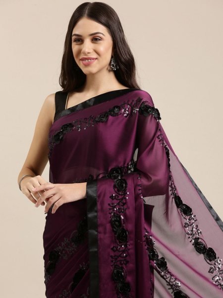 Sequence Embroidery Rangoli Georgette Saree  Georgette Sarees Wholesale